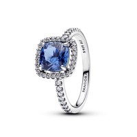 Pandora Ring Funkelnder Eckiger Blauer Strahlenkranz Silber 193550C01 Gr. 54