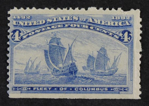 CKStamps:US Stamps Collection Scott#233 4c Columbian Mint NH OG Crease Tiny Tear