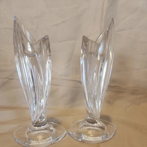 Vtg Pair Marquis By Waterford Palma Crystal Candle Holders 6.75" High Hallmarked