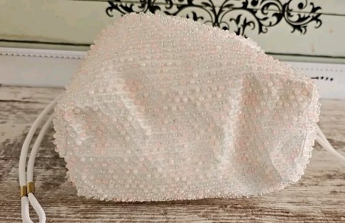 Vintage reversible beaded cinch hand bag, White/Pink - Picture 14 of 16