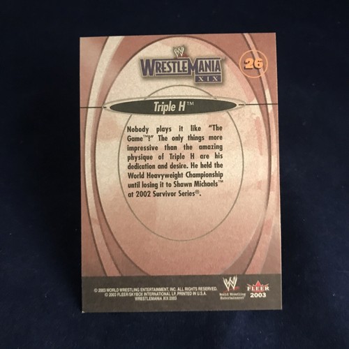 WWE 2003 FLEER Wrestlemania Base Card 26 Triple H vs. Hollywood Hulk Hogan - Picture 3 of 3
