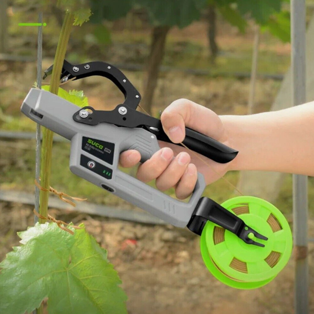 Electric tying machine plant tape tool for grapes and other vining vegetables