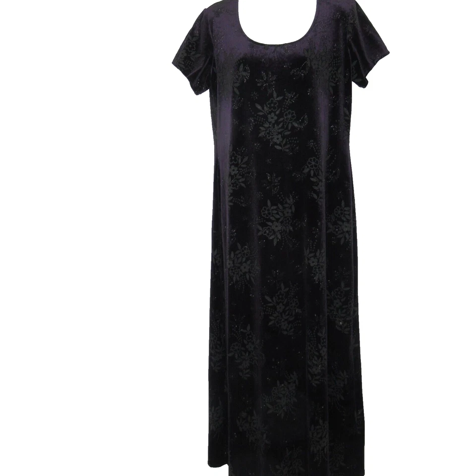 Maxi Vestido Y2K Terciopelo Púrpura 16 Cachichos Brillos Plateado Cuentas Manga Corta Foto 4 de 4