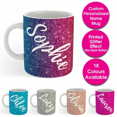 CONCEPT GRAPHICS Custom Personalised Name Text Printed Glitter Effect Tea Coffee Mug Cup Gift