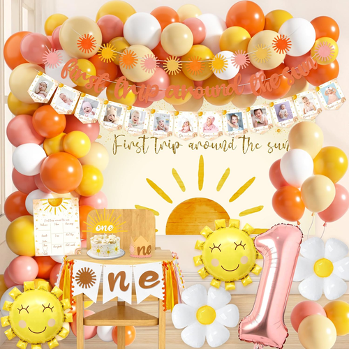 First Trip around the Sun Birthday Decorations for Girl Boho Sun 1St Birthday Su