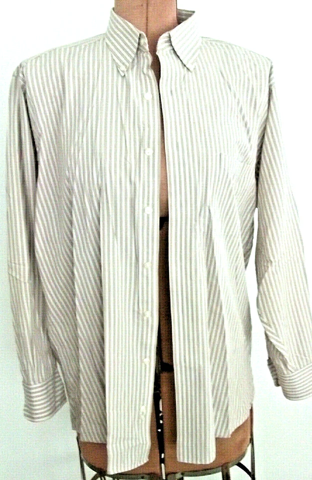 Camisa con botones CHAPS color tostado y blanco a rayas SIN ARRUGAS/Talla 16-16 1/2 32/33 grande Foto 3 de 4