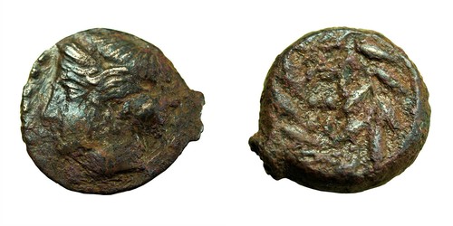 Ancienne pièce grecque Himère Sicile AE14mm nymphe / six granulés en couronne 01879 - Photo 3/3