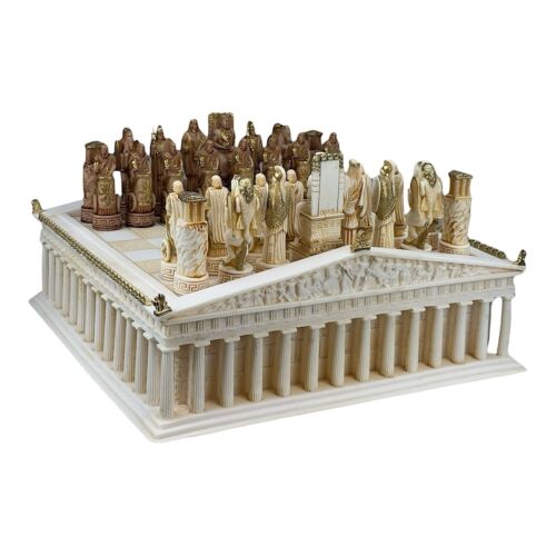 Chess Set Board Parthenon Temple & 32 Pieces Greek Roman Gods - Picture 3 of 9
