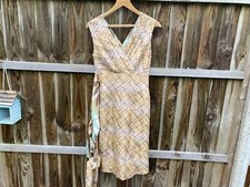 COAST EVENING DRESS BELTED UK 8 SMALL COCKTAIL GOLD SLEEVELESS TOP SILK ZZ