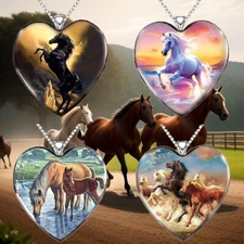 Horse Heart Necklace Cowboy Cowgirl Jewelry Pendant Equestrian Animal