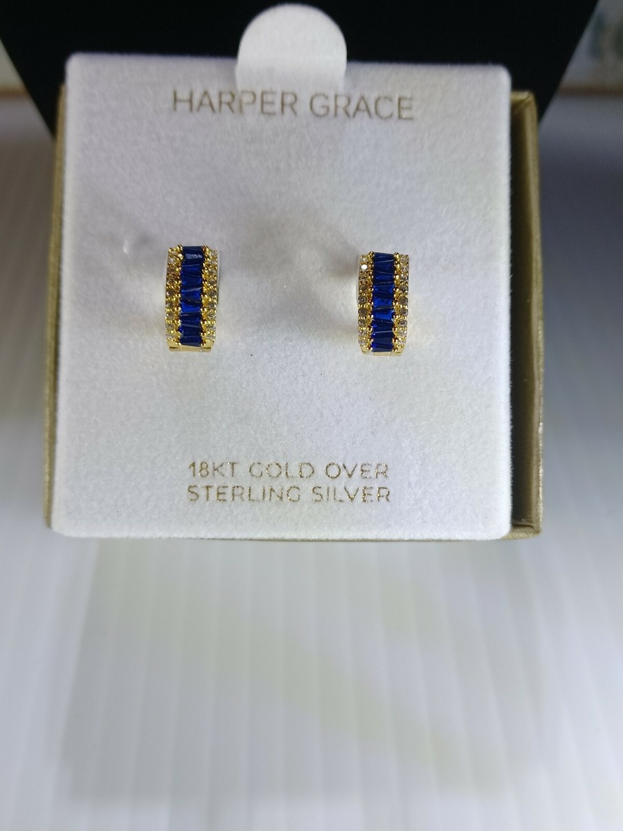 Harper Grace 18k Gold Over 925 Silver Earrings Blue Stone New