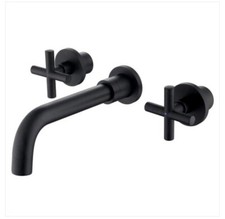 Double Handle Wall Mounted Bathroom Faucet Brass Modern 3 Holes Sink Faucets