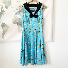Voodoo Vixen Dress Small Swing Chinese Love Cats Vintage Inspired Blue Pinup NWT