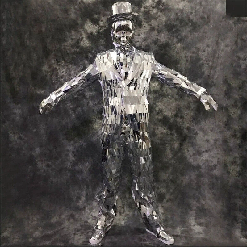 Mirror Clothing Suit Silver/Golden Stage Performance Popping Costume W/ Shoes - Image 2 of 4