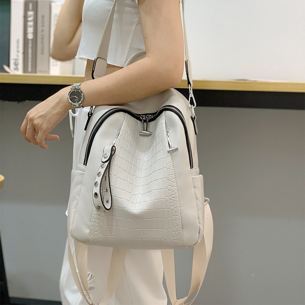 Genuine Leather Fashion Backpack Shoulder Bag with Interior Zipper Pocket Amazon.com: Wesccimo Genuine Leather Backpack Purse for  main image 2
