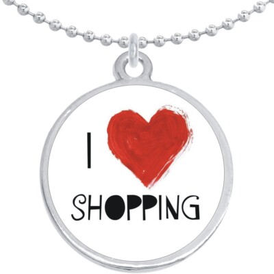 I Love Shopping Round Pendant Necklace Beautiful Fashion Jewelry