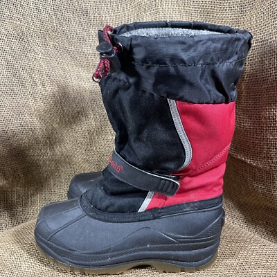 LL Bean Red Black Winter Lined Warm Snow Boots Youth Size G 2G Kids 7181 