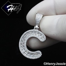MEN WOMEN 925 STERLING SILVER BLING BAGUETTE CZ INITIAL LETTER "C" PENDANT SP412