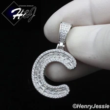 MEN WOMEN 925 STERLING SILVER BLING BAGUETTE CZ INITIAL LETTER "C" PENDANT*SP412