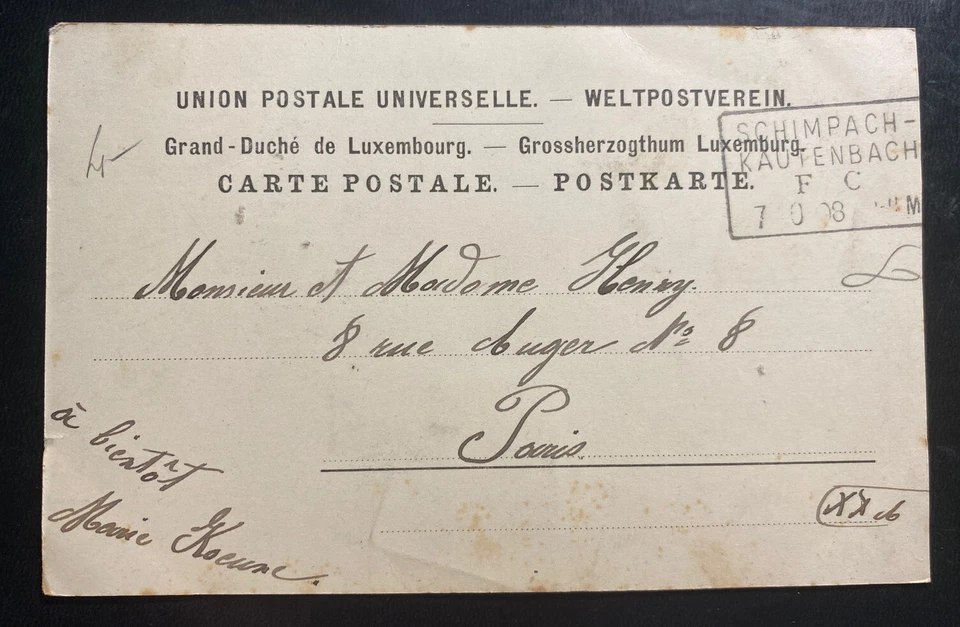 Cubierta de postal con foto real de Luxemburgo 1936 a París Francia saludos vista a la ciudad Foto 2 de 2