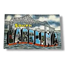 Postcard Greetings From South Carolina Large Letter Linen Card D18