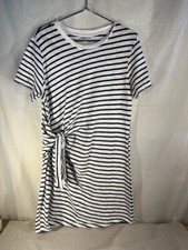 Gap Womens White And Black Striped Shirt Dress With Side Tie Xl