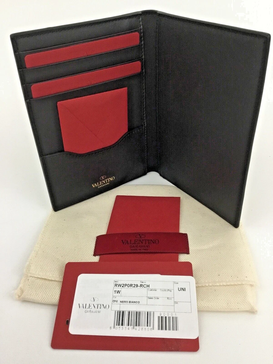 Valentino Garavani VLTN Logo Passport/Card Holder Black Leather