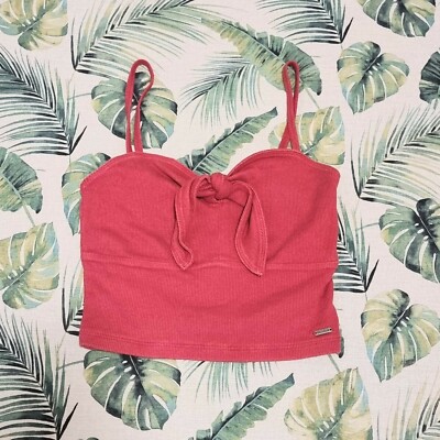 Hollister rot eng Strick Frühling Sommer Crop Top mit Schleife Small