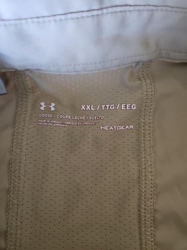 Under Armour Shirt Mens 2XL Beige Short Sleeve Button Up Loose Fit Heat Gear - Picture 5 of 6