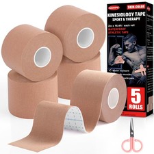5 Rolls Kinesiology Tape, 2 inch x 16.4 Feet Waterproof Athletic Tape, Uncut ...