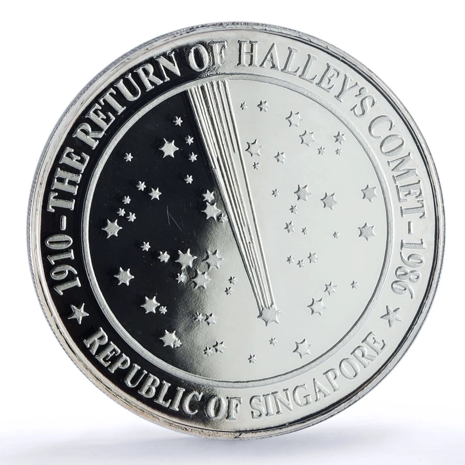 Singapur 1 onza Hailey Comet Lion X#21 Space PR 68 PCGS ficha de plata 1986 Foto 3 de 4