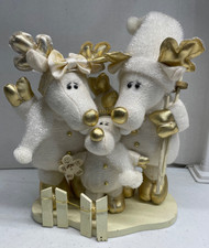 12" WHITE GOLD CHRISTMAS MOOSE FAMILY FIGURINE PLUSH