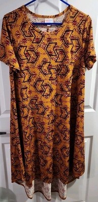 LuLaRoe Womens L Midi Dress Colorful Geometric Print Short Sleeves