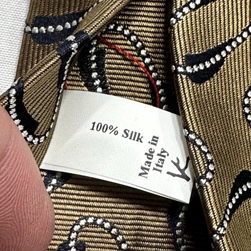 Isaia Napoli Gold Geometric 7 Fold Silk Tie Necktie Made in Italy 58” x 3.5” - Picture 5 of 10
