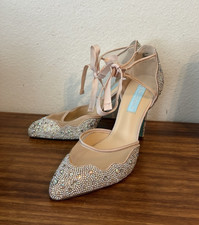 Blue by BETSEY JOHNSON Iris Rhinestone Ankle Tie Heels Pumps Women Sz 9M