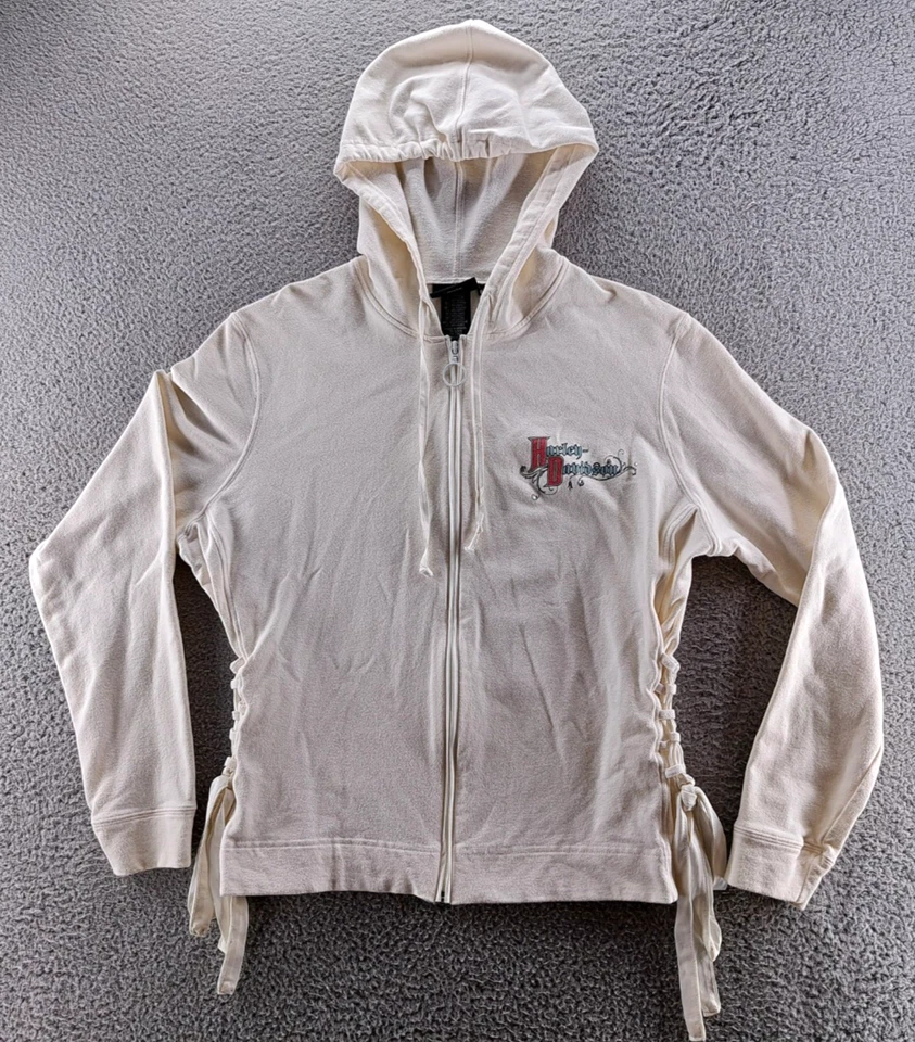 LOT OF 2 Harley Davidson Hoodies Womens 1W & Large Red Cream Side Lace Biker HD - Image 2 of 4