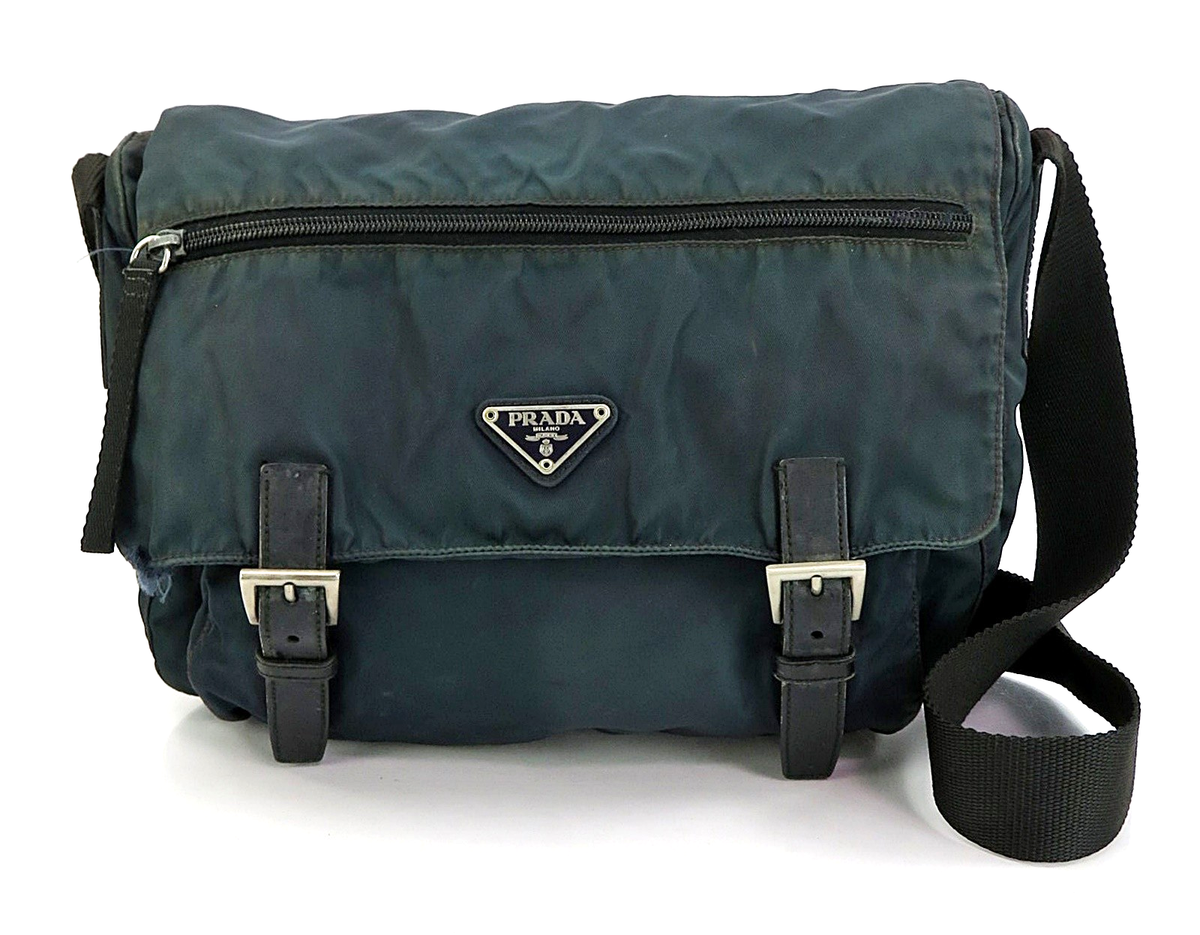 Authentic PRADA Blue Nylon Messenger Shoulder Crossbody Bag Purse