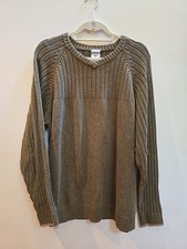 Columbia Chunky Sweater Men X- Large Brown V Neck Cotton Long Sleeve Logo Warm