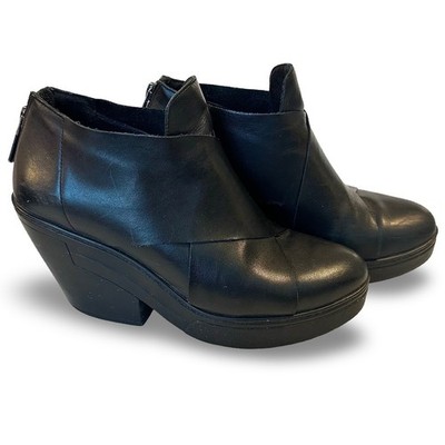 Eileen Fisher Cosmos Black Leather Platform Wedge Ankle Boots Women's 8 Booties