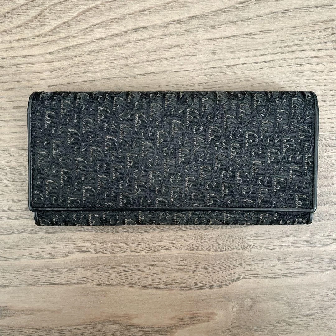 Portefeuille Christian Dior monogramme double pli cuir noir fermeture à pression