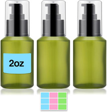3PCS 60ML/2OZ Empty Green Frosted Glass Bottles with Pump Refillable Vial Cosmet