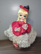 Vintage 13" Artmark Doll Korea Lace Dress Pink Hat Stand Collectible Figurine