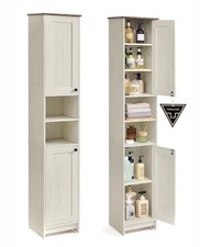 New SONGMICS Slim Tall Storage Cabinet 170cm Narrow Unit Rustic White Bathroom