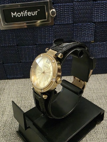 GOLD GUESS U3838L BLACK LEATHER BAND WOMEN'S WATCH. NEW BATTERY INSTALLED. - Picture 3 of 11