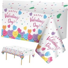 2 Pack Happy Valentines Day Tablecloth - Valentine's Day Tablecloths Colorful
