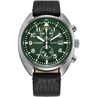 Citizen Men's Watch Eco-Drive Chronograph Green Dial Black Strap