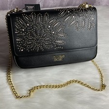 Victoria's Secret Black Shoulder Bag Bond Street Laser Cut Gold Chain NWT 