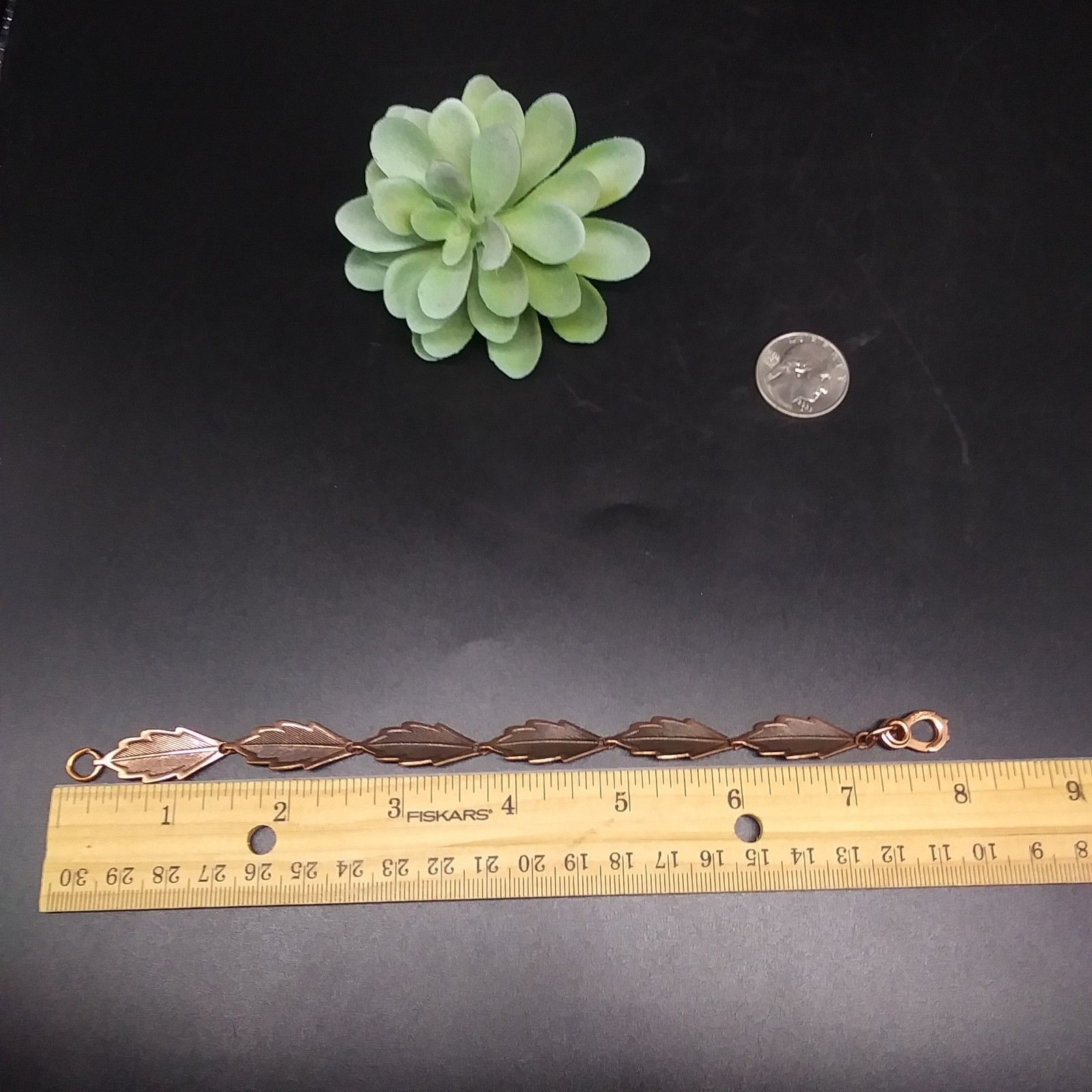 Vintage Solid Copper Leaf Panel Link Bracelet 8" - image 9
