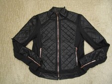 Victoria Sport Jacket Women Large Black Quilted Faux Leather Full Zip Moto