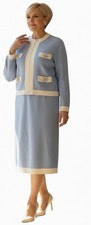 St.John Santana Knit Skirt Suit Powder Blue Jeweled Butterfly Accents Sz 12